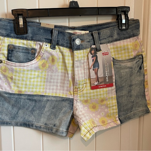 NWT Big Girls Gingham/Daisy Pattern Block Adjustable-Waistband Girlfriend Shorts - Picture 7 of 11